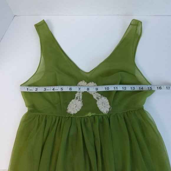 Incredible Vtg 2 Pc 100% Nylon Tricot Peignoir Nightgown & Robe Set Green Lace - Picture 11 of 12
